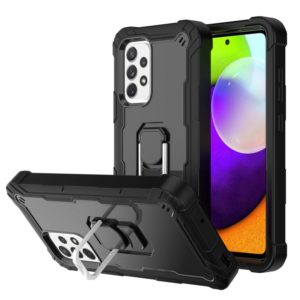 For Samsung Galaxy A52 5G / 4G PC + Rubber 3-layers Shockproof Protective Case with Rotating Holder(Black) (OEM)
