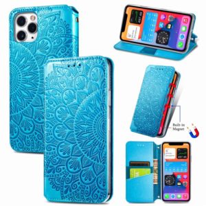 For iPhone 11 Blooming Mandala Embossed Pattern Magnetic Horizontal Flip Leather Case with Holder & Card Slots & Wallet(Blue) (OEM)