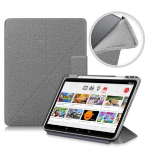 For iPad Air 2022 / 2020 10.9 / Pro 11 (2018) Cloth Texture Multi-folding Horizontal Flip PU Leather Shockproof Case with Holder & Sleep / Wake-up Function(Grey) (OEM)