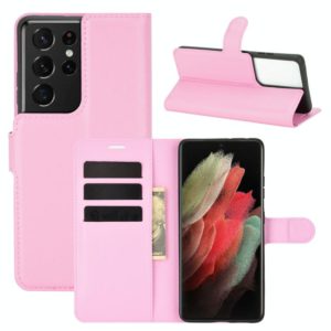 For Samsung Galaxy S21 Ultra 5G Litchi Texture Horizontal Flip Protective Case with Holder & Card Slots & Wallet(Pink) (OEM)