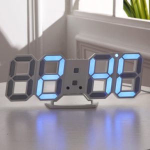 6609 3D Stereo LED Alarm Clock Living Room 3D Wall Clock, Colour: Blue (OEM)