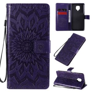 For Xiaomi Redmi Note 9 Pro Embossed Sunflower Pattern Horizontal Flip PU Leather Case with Holder & Card Slots & Wallet & Lanyard(Purple) (OEM)