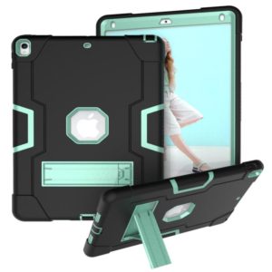 For iPad 10.5 Contrast Color Silicone + PC Combination Case with Holder(Black + Aqua) (OEM)