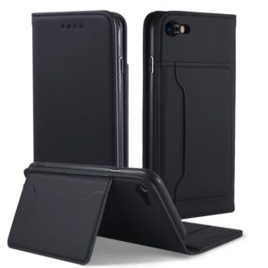 For iPhone SE 2022 / SE 2020 / 8 / 7 Strong Magnetism Shockproof Horizontal Flip Liquid Feel Leather Case with Holder & Card Slots & Wallet(Black) (OEM)