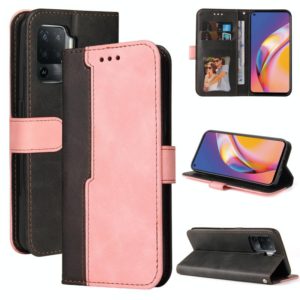 For OPPO A94 4G/F19 Pro/Reno5 F Business Stitching-Color Horizontal Flip PU Leather Case with Holder & Card Slots & Photo Frame & Lanyard(Pink) (OEM)