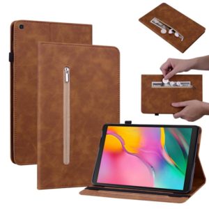 For Samsung Galaxy Tab A 10.1 2019 T510 Skin Feel Solid Color Zipper Leather Tablet Case(Brown) (OEM)
