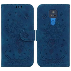 For Motorola Moto G Play 2021 Butterfly Rose Embossed Leather Phone Case(Blue) (OEM)