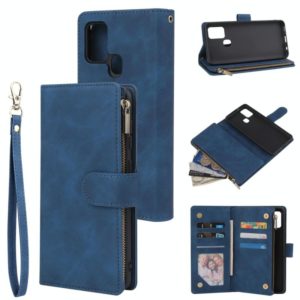 For Samsung Galaxy A21s Multifunctional Retro Frosted Horizontal Flip Leather Case with Card Slot & Holder & Zipper Wallet & Photo Frame & Lanyard(Blue) (OEM)