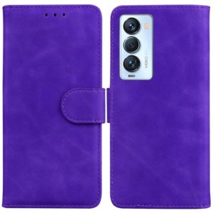 For Tecno Camon 18 Premier Skin Feel Pure Color Flip Leather Phone Case(Purple) (OEM)