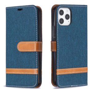 For iPhone 12 / 12 Pro Color Matching Denim Texture Horizontal Flip Leather Case with Holder & Card Slots & Wallet & Lanyard(Dark Blue) (OEM)