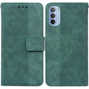 For Motorola Moto G51 Geometric Embossed Leather Phone Case(Green) (OEM)