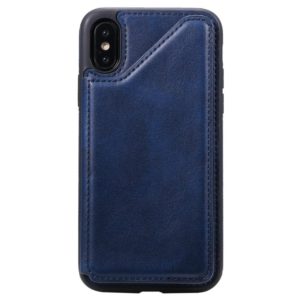 For iPhone X Shockproof Calf Texture Protective Case with Holder & Card Slots & Frame(Blue) (OEM)