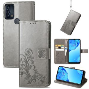 For TCL 20B Four-leaf Clasp Embossed Buckle Mobile Phone Leather Case(Gray) (OEM)