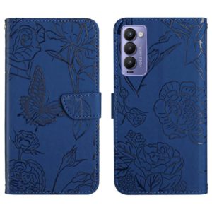 For Tecno Camon 18 P HT03 Skin Feel Butterfly Embossed Flip Leather Phone Case(Blue) (OEM)
