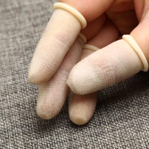 100pcs / Pack Antistatic Antislip Durable Fingertips Latex Protective Gloves, Size: L, 2.8*6.5cm(Khaki) (OEM)
