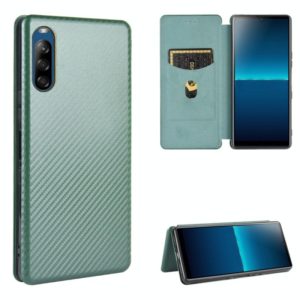 For Sony Xperia L4 Carbon Fiber Texture Horizontal Flip TPU + PC + PU Leather Case with Card Slot(Green) (OEM)