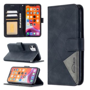 For iPhone 11 Rhombus Texture Magnetic Buckle Horizontal Flip Leather Case with Holder & Card Slots & Wallet & Photo Frame(Black) (OEM)