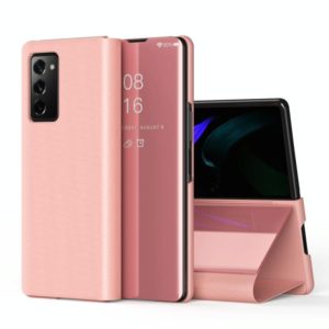 For Samsung Galaxy Z Fold2 5G Plated Mirror Horizontal Flip Leather Case with Holder(Rose Gold) (OEM)