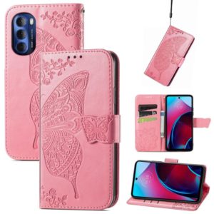 For Motorola Moto G Stylus 5G 2022 Butterfly Love Flower Embossed Leather Phone Case(Pink) (OEM)