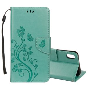 For iPhone XS Max Embossed Butterfly Pattern Horizontal Flip Leather Case with Card Slot & Holder & Wallet & Lanyard (Green) (OEM)