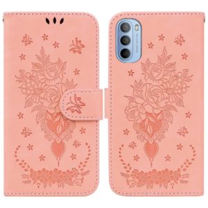 For Motorola Moto G51 Butterfly Rose Embossed Leather Phone Case(Pink) (OEM)