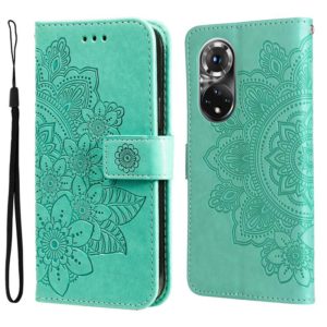For Huawei Nova 9 Pro/Honor 50 Pro 7-petal Flowers Embossing Pattern Horizontal Flip Leather Case(Green) (OEM)