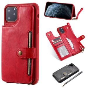 For iPhone 11 Pro Max Buckle Zipper Shockproof Protective Case with Holder & Card Slots & Wallet & Lanyard & Photos Frame(Red) (OEM)