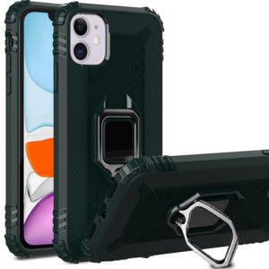 For iPhone 12 mini Carbon Fiber Protective Case with 360 Degree Rotating Ring Holder(Green) (OEM)