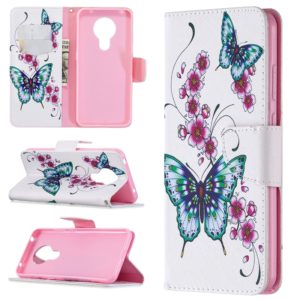 For Nokia 5.3 Colored Drawing Pattern Horizontal Flip Leather Case with Holder & Card Slots & Wallet(Peach Blossom and Butterfly) (OEM)