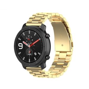 Applicable To Ticwatch Generation / Moto360 Second Generation 460 / Samsung GearS3 / Huawei GT 22mm Butterfly Buckle 3-Beads Stainless Steel Metal Watch Band(gold) (OEM)