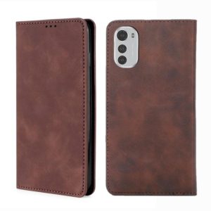For Motorola Moto E32 4G Skin Feel Magnetic Horizontal Flip Leather Phone Case(Dark Brown) (OEM)
