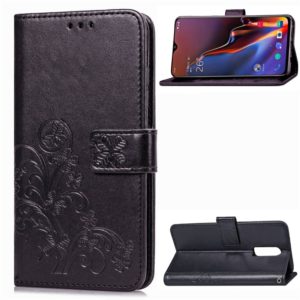 Lucky Clover Pressed Flowers Pattern Leather Case for OnePlus 6T, with Holder & Card Slots & Wallet & Hand Strap(Black) (OEM)