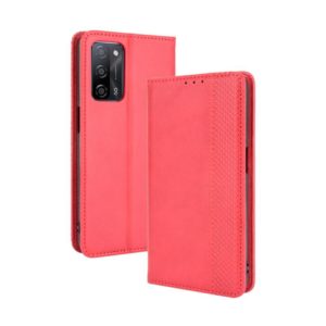 For OPPO A55 5G / A53s 5G Magnetic Buckle Retro Crazy Horse Texture Horizontal Flip Leather Case with Holder & Card Slots & Photo Frame(Red) (OEM)