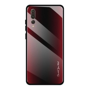 For Huawei P20 Pro Texture Gradient Glass Protective Case(Red) (OEM)