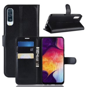 Litchi Texture Horizontal Flip Leather Case for Galaxy A50, with Wallet & Holder & Card Slots (Black) (OEM)