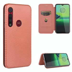For Motorola Moto One Macro / G8 Play Carbon Fiber Texture Horizontal Flip TPU + PC + PU Leather Case with Rope & Card Slot(Brown) (OEM)