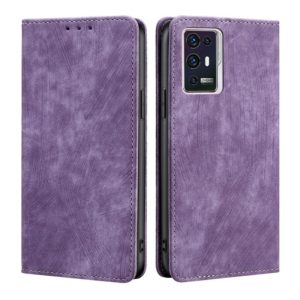 For ZTE Axon 30 Pro RFID Anti-theft Brush Magnetic Leather Phone Case(Purple) (OEM)