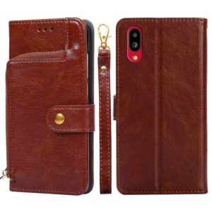 For Sharp Simple Sumaho 6 Zipper Bag Leather Phone Case(Brown) (OEM)