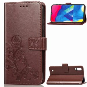 Lucky Clover Pressed Flowers Pattern Leather Case for Galaxy M10, with Holder & Card Slots & Wallet & Hand Strap (Brown) (OEM)