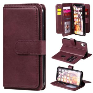 For iPhone XR Multifunctional Magnetic Copper Buckle Horizontal Flip Solid Color Leather Case with 10 Card Slots & Wallet & Holder & Photo Frame(Wine Red) (OEM)