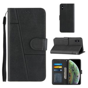 For iPhone XS Max Stitching Calf Texture Buckle Horizontal Flip Leather Case with Holder & Card Slots & Wallet & Lanyard(Black) (OEM)
