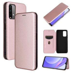 For Xiaomi Redmi Note 9 4G Carbon Fiber Texture Horizontal Flip TPU + PC + PU Leather Case with Card Slot(Pink) (OEM)
