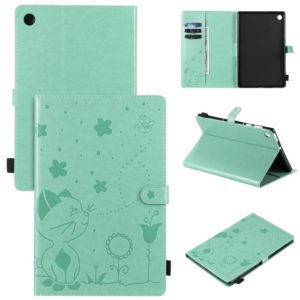 For Lenovo Tab M10 Plus TB-X606F Cat Bee Embossing Pattern Shockproof Table PC Protective Horizontal Flip Leather Case with Holder & Card Slots & Wallet & Pen Slot & Wake-up / Sleep Function(Green) (OEM)