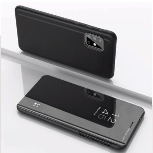 For Xiaomi Mi 10 Lite Plated Mirror Horizontal Flip Leather Case with Holder(Black) (OEM)
