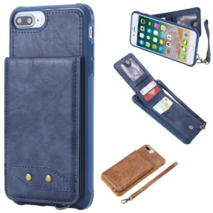 For iPhone 6 Plus Vertical Flip Shockproof Leather Protective Case with Short Rope, Support Card Slots & Bracket & Photo Holder & Wallet Function(Blue) (OEM)