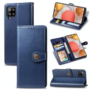 For Samsung Galaxy A42 5G Retro Solid Color Leather Buckle Phone Case with Lanyard & Photo Frame & Card Slot & Wallet & Stand Function(Blue) (OEM)
