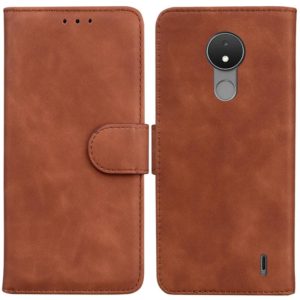 For Nokia C21 Skin Feel Pure Color Flip Leather Phone Case(Brown) (OEM)