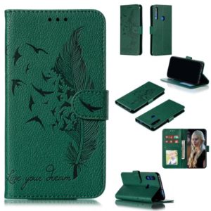 Feather Pattern Litchi Texture Horizontal Flip Leather Case with Wallet & Holder & Card Slots For Huawei P Smart Z / Y9 Prime (2019)(Green) (OEM)