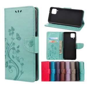 For Samsung Galaxy A12 5G Butterfly Flower Pattern Horizontal Flip Leather Case with Holder & Card Slots & Wallet(Green) (OEM)
