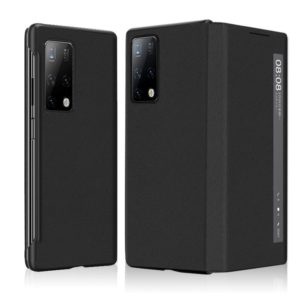 For Huawei Mate X2 Leather Texture Horizontal Flip Phone Case with Smart Touch Call Display ID(Black) (OEM)